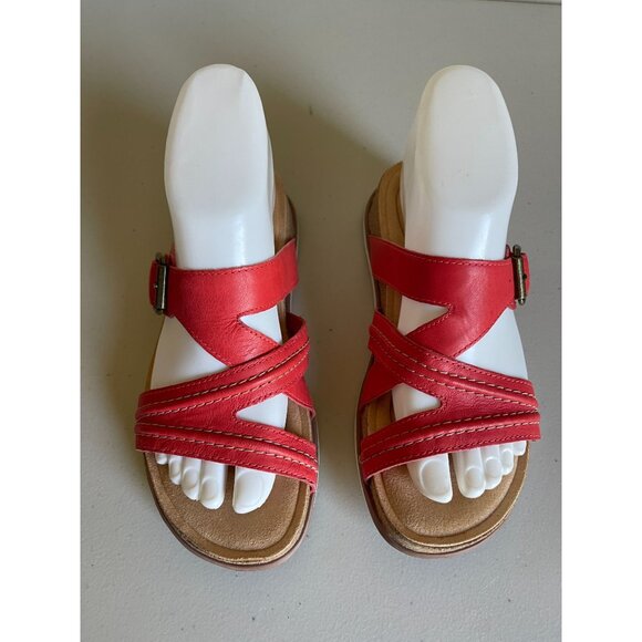 Clarks Collection The Ultimate Comfort Flat Slide Sandals Red Leather - Picture 6 of 8